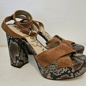 Sam Edelman snake skin platform tan suede Mara sandal heels